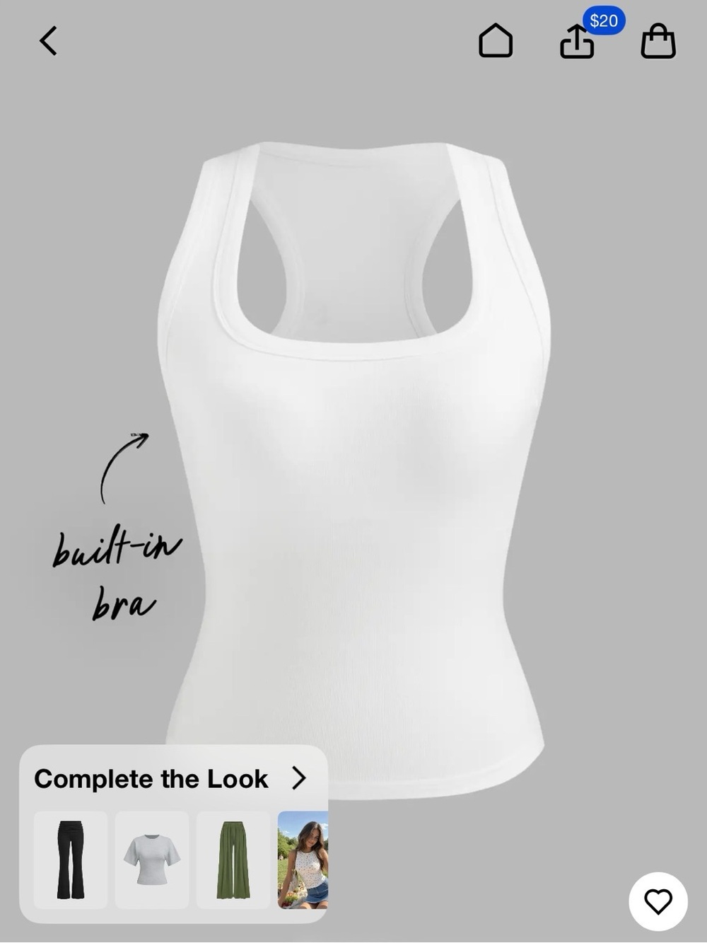 Cider White Ribbed Racerback Tank with Built-In Bra